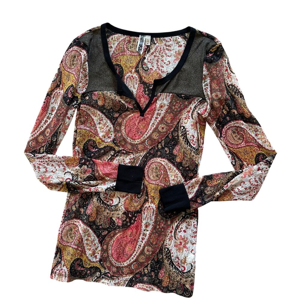 BKE Buckle M paisley sheer top boho bohemian longsleeve western cowgirl indie